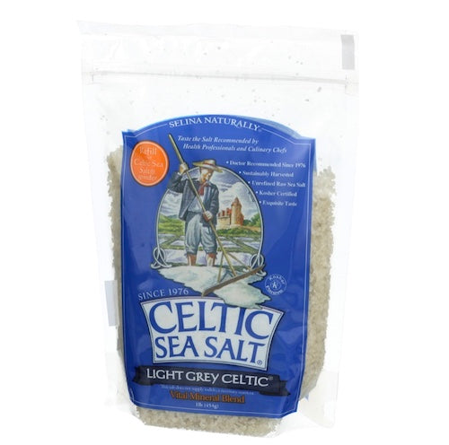 CELTIC SEA SALT, UNREFINED, LIGHT GREY,  COARSE, 1 LB BAG